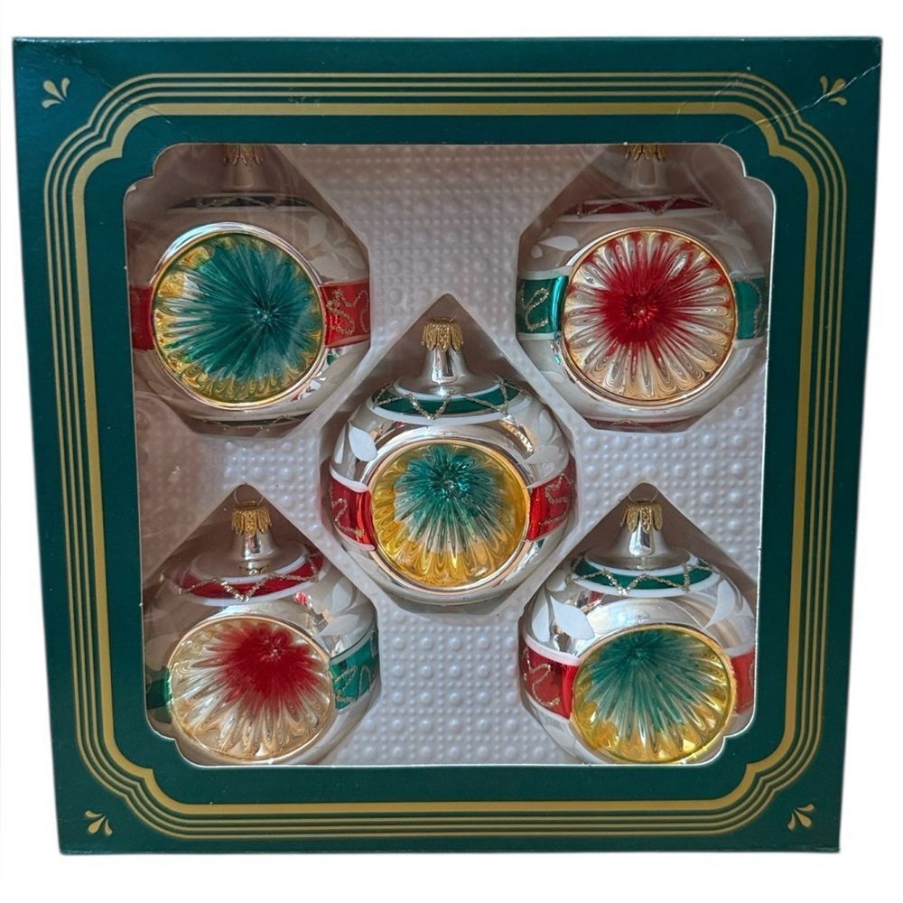 Vintage Kurt Adler Concave Blown Glass Christmas Ornaments in Box